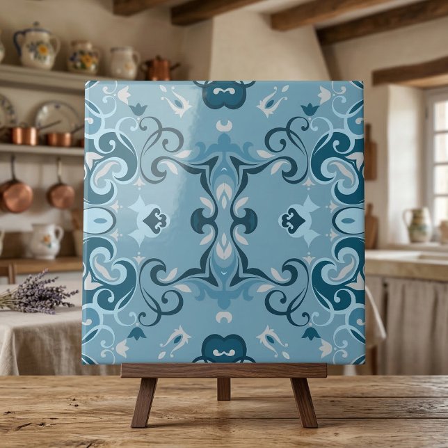 Elegant Damask Frosty Blue Winter Mosaic Muster Fliese (Von Creator hochgeladen)