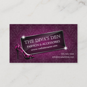 Elegant Damask Glass Jewel und Zebra Stiletto Visitenkarte
