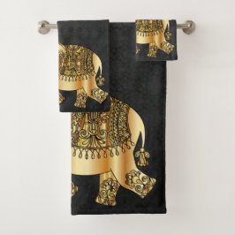 Elegant Damask Gold Paisley Elephant Badhandtuch Set