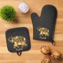 Elegant Damask Gold Paisley Elephant
