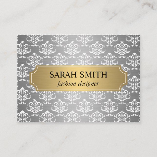 Elegant Damask / Gold Silver Metallic Visitenkarte (Vorderseite)