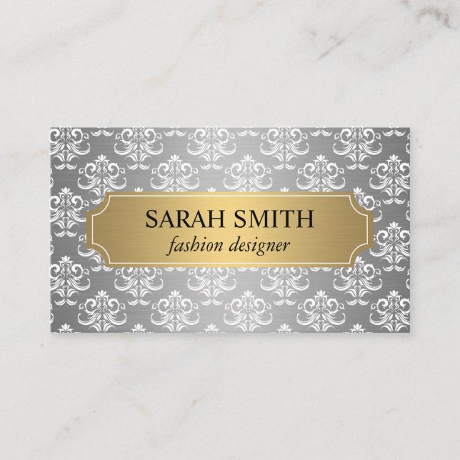 Elegant Damask / Gold Silver Metallic Visitenkarte (Vorderseite)