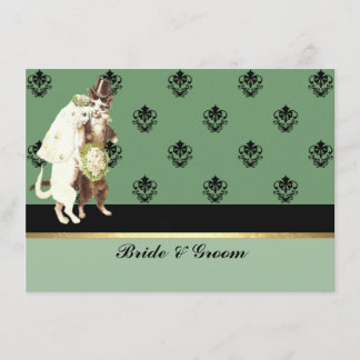Elegant Damask Green Cats Wedding Set Einladung