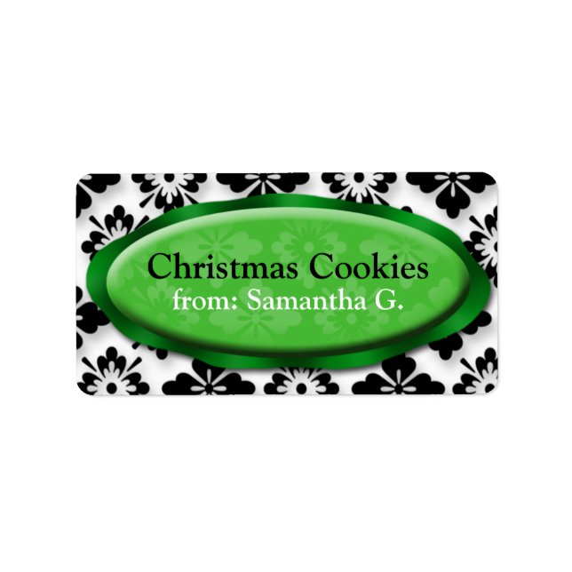 Élégant Damask Green Christmas Cookies Étiquette (Devant)