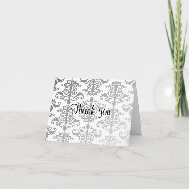 Elegant Damask hellgrau Hochzeit danke (Vorderseite)