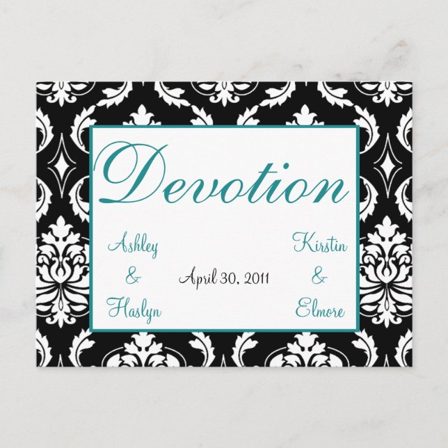 Elegant Damask Hochzeittisch-Namen-Karten Postkarte (Vorderseite)