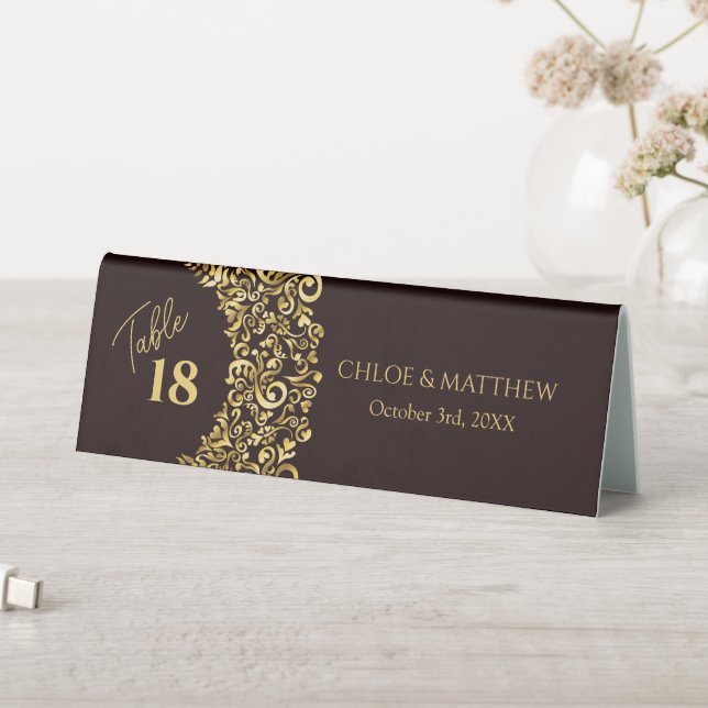 Elegant Damask Maroon Wedding Tischnummer Card Tischaufsteller (In Situ (Tisch))