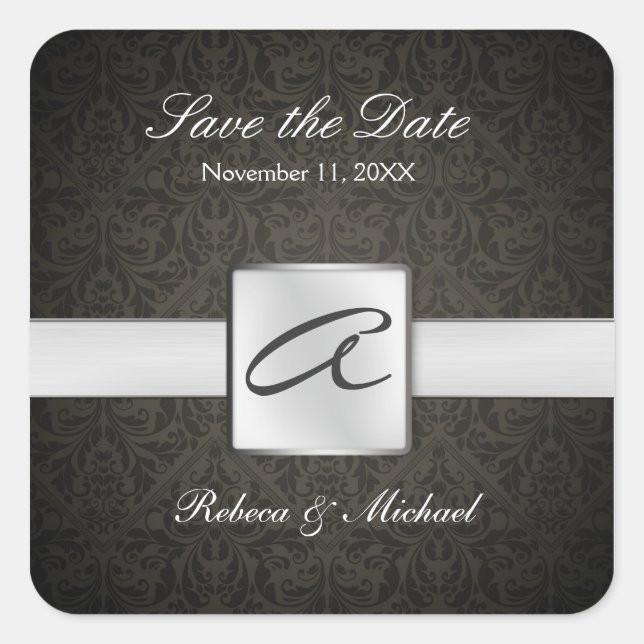 Elegant Damask Monogram Wedding Sticker (Vorderseite)