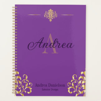 Elegant Damask Monogrammed Gold and Purple Office