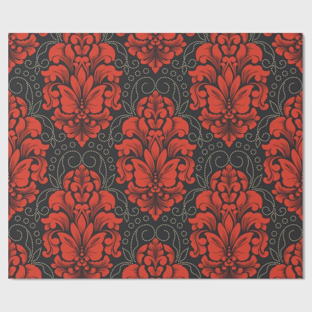 Elegant Damask Red and black wrapping paper roll Geschenkpapier (Flach)