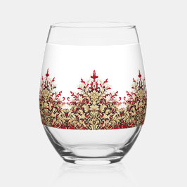 Elegant Damask Red and Gold Pattern Weinglas Ohne Stiel