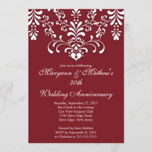 Elegant Damask Red Wedding Anniversary Einladung