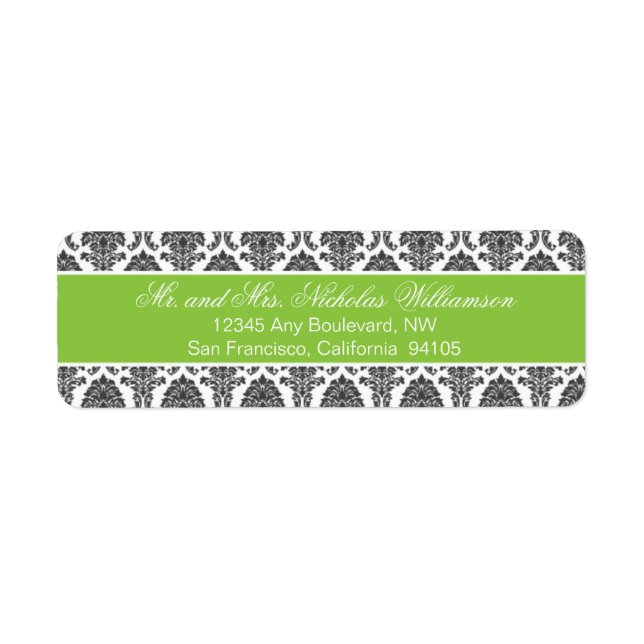 Elegant Damask Return Address Label (grüner Apfel) (Vorne)