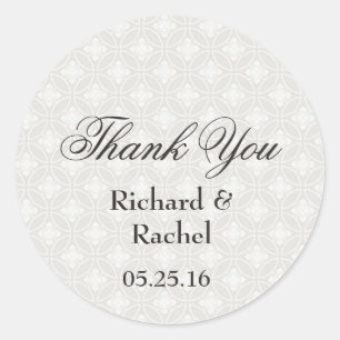 Elegant Damask Silver and White Vielen Dank Runder Aufkleber