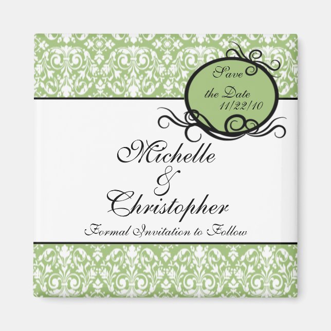 Elegant Damask Speichern des Datumsmagneten Magnet (Vorne)
