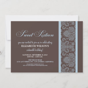 Elegant Damask Sweet 16 Birthday Invite (blau) Einladung