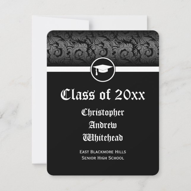 Elegant Damask Traditionell/Uni-Abschluss Einladung (Vorderseite)