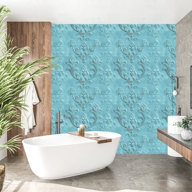 Elegant Damask Türkis Baroque Tapete (Elegant Damask Turquoise Baroque Wallpaper)