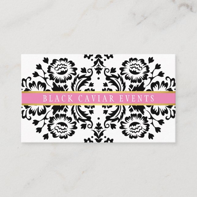 ELEGANT DAMASK Vintages Muster, schwarz rosa Visitenkarte (Vorderseite)