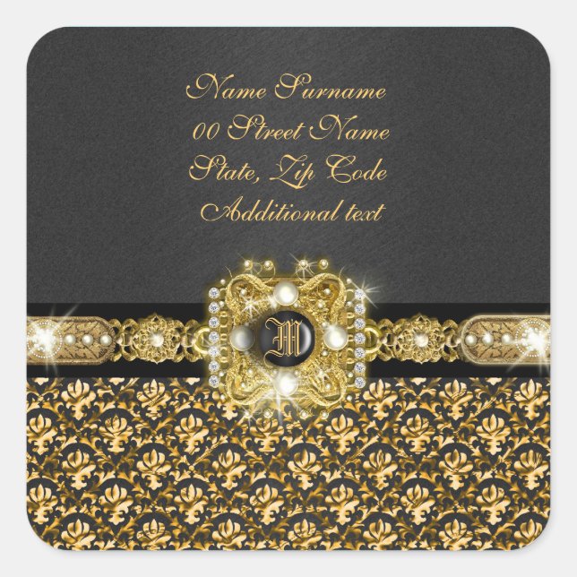 Elegant Damask "we ve move" "new address" Quadratischer Aufkleber (Vorderseite)