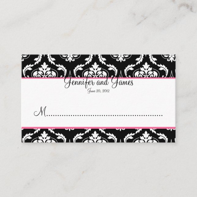 Elegant Damask Wedding Empfang Platzkarte (Vorderseite)