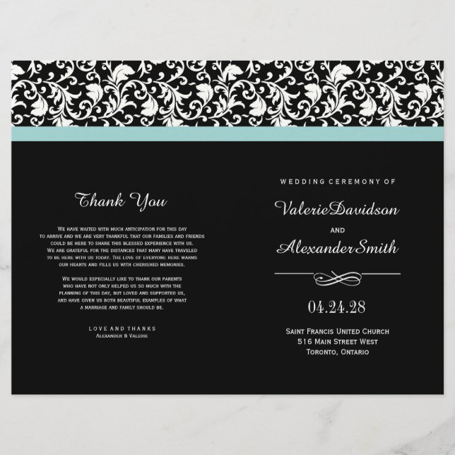 Elegant Damask Zeremonie Hochzeitsprogramme (Vorderseite)