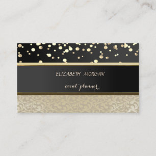 Elegant, Damaszener, Schwarz, Gold Konfetti Visitenkarte