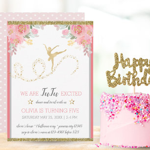 Elegant Dancer Pink Floral Girl Geburtstagsparty Einladung