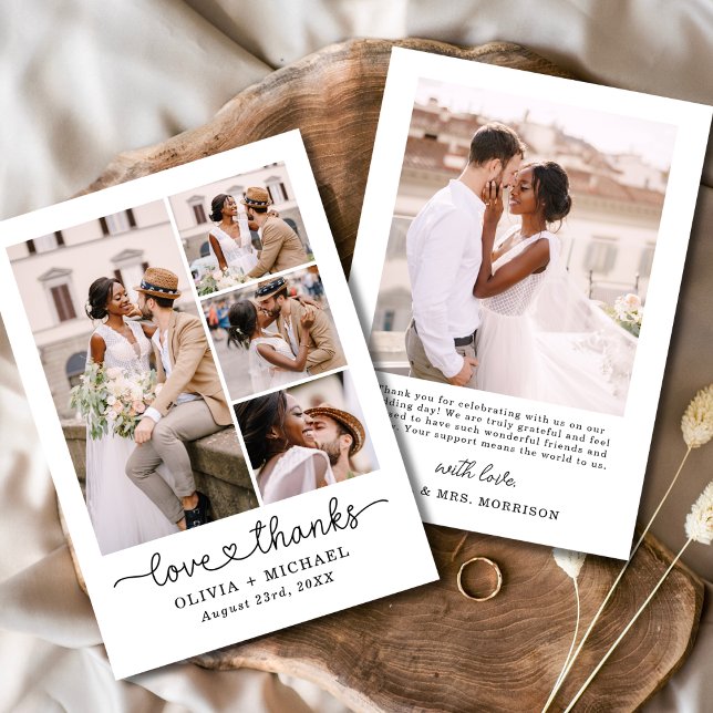 Elegant Dank Script Five Foto Collage Hochzeit Dankeskarte (Von Creator hochgeladen)