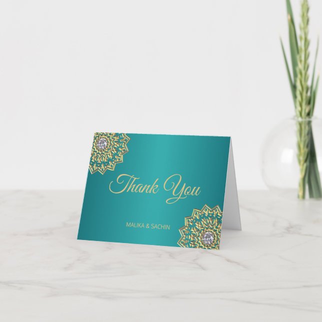Elegant DANK YOU Indian Mandala Aquamarin Blue Hoc Dankeskarte (Vorderseite)
