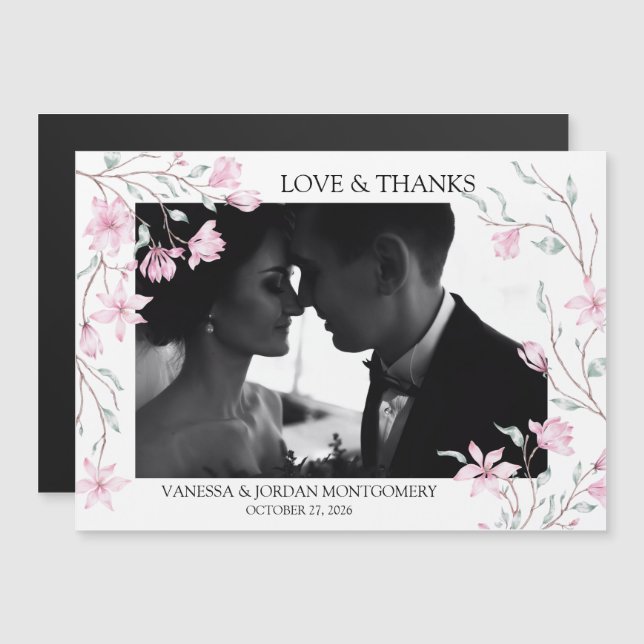 Elegant danke Ihnen Hochzeit Foto Magnolia Rahmen Magnetkarte (Vorne/Hinten)