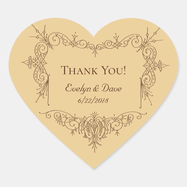 Elegant danke Ihnen Paare Custom Texte CC0984 Herz-Aufkleber (Vorderseite)