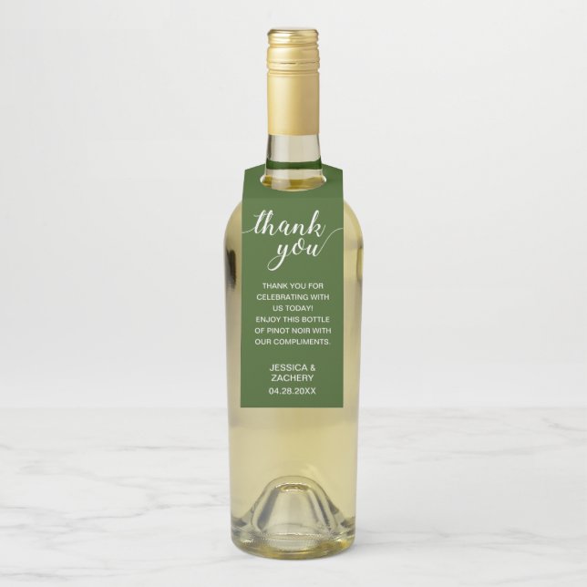 Elegant danke Ihnen White über grüne Hochzeit Flaschenanhänger (Auf Flasche)