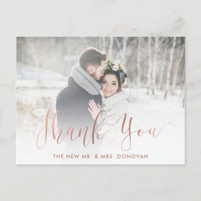 Elegant Danke | Imitats Rose Gold mit Hochzeitsfes Postkarte (Vorderseite)
