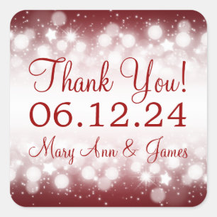 Elegant Danke Magic Sparkle Red Quadratischer Aufkleber