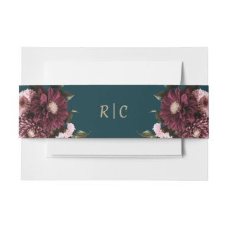 Elegant Dark Aquamarin Burgundy Floral Wedding Einladungsbanderole
