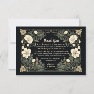 Elegant Dark Art Nouveau Floral Wedding Vielen Dan Dankeskarte