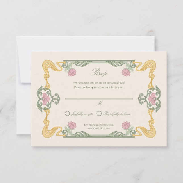 Elegant Dark Art Nouveau RSVP Card Karte (Vorderseite)