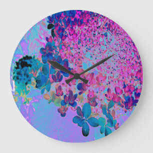 Elegant Dark Blue and Magenta Limelight Hydrangea Große Wanduhr