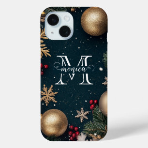 Elegant Dark Blue Christmas Monogram Case-Mate iPhone Hülle