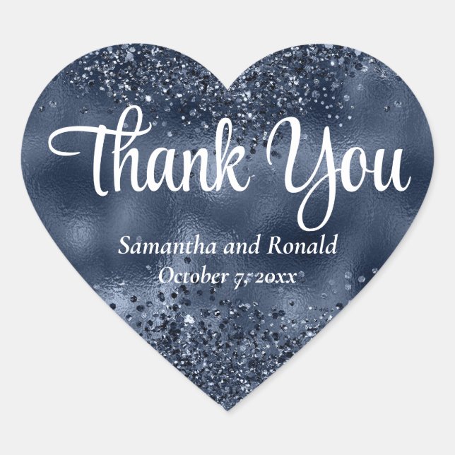 Elegant Dark Blue Glitzer & Foil Wedding Vielen Da Herz-Aufkleber (Vorderseite)