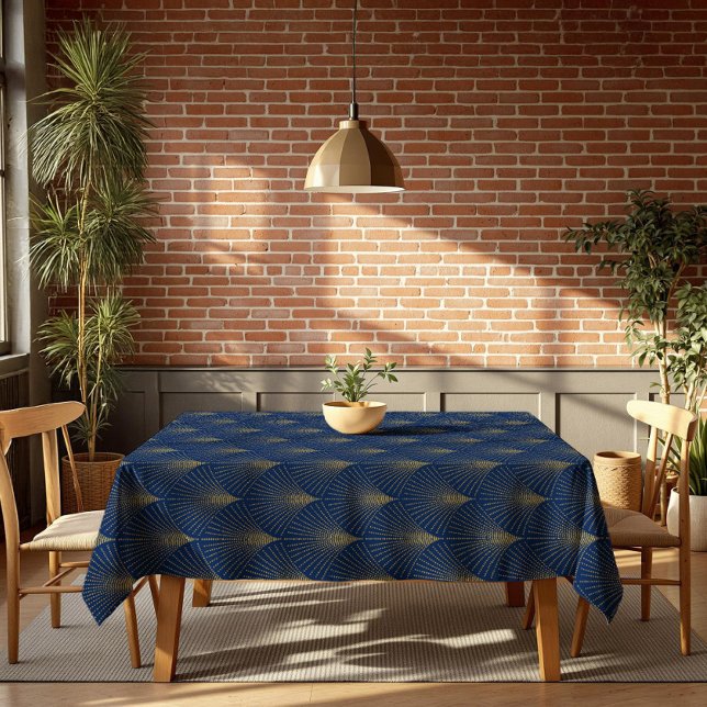 Elegant Dark Blue & Gold Art-Deco Pattern Tischdecke (Von Creator hochgeladen)