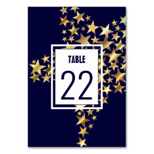 Elegant Dark Blue   GOLD STARS   festlich Tischnummer