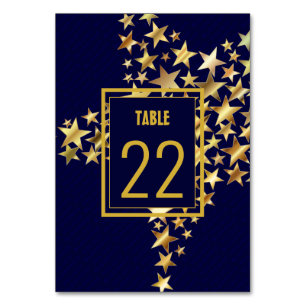 Elegant Dark Blue GOLD STARS festlich Tischnummer