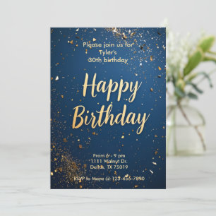 Elegant Dark Blue & Imitats Gold Einladung zum Geb