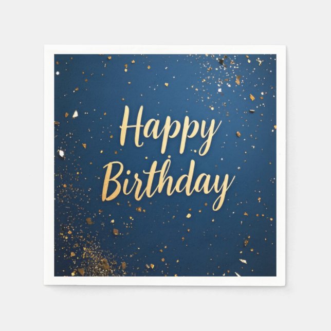 Elegant Dark Blue & Imitats Gold Geburtstag Serviette (Vorderseite)