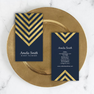 Elegant Dark Blue Imitats Gold Geometric Social Me Visitenkarte