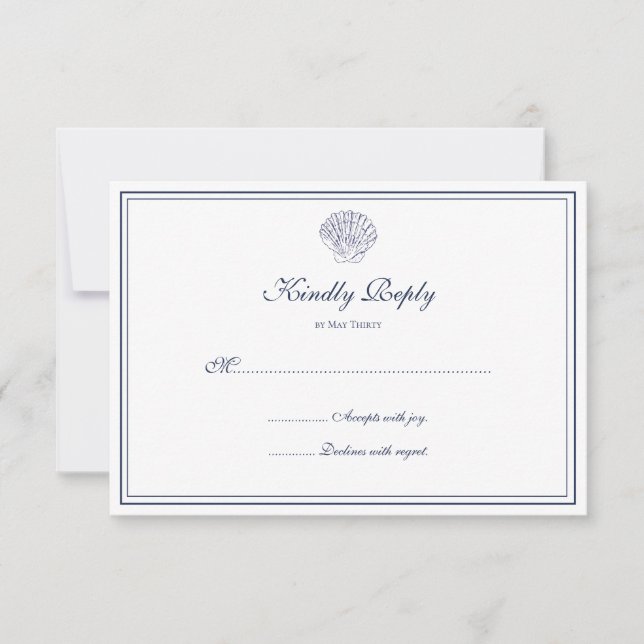 Elegant Dark Blue Muschel RSVP Karte (Vorderseite)