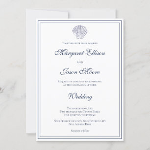 Elegant Dark Blue Muschel Wedding Einladung