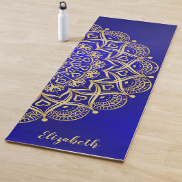 Elegant Dark Blue und Gold Mandala Mit Monogramm Yogamatte